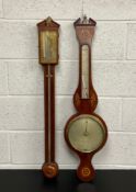 A Georgian mahogany and marquetry inlaid wheel barometer by Cetti & Co. London along with an early