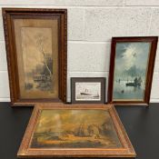 A collection of four shipping and maritime themed prints to include one signed in plate after