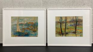 Two 20th century oil paintings on board by Hans Georg Stockhausen titled 'Im Körschetal' and 'Am