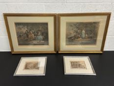 A collection of four prints to include a pair of 19th century hand coloured engravings by G. Keating