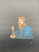 A 20th century Chinese silk embroidery, portrait of man with a pipe, signed with with embroidered