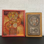 A 20th century abstract mixed media painting on canvas by Benyamin Long along with a 1970's mixed