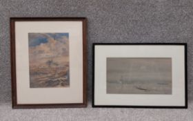 Two maritime themed paintings to include an early 20th century watercolour depicting WWI battleships