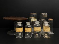A collection of 19th century and later glassware to include four specimen display bottles with glass