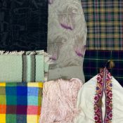 A mixed lot of textiles to include a cotton Kasmir Pashimna shawl with embroidered polychrome