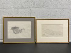 Two pencil drawings to include an early 19th century study on paper titled 'Temple of Hercules