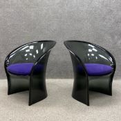 A pair of 20th century black translucent ribbed polycarbonate Flower bucket chairs with purple