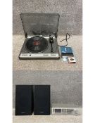 A a collection of audio equipment to include a Thorens TD 115 MKII turntable along with a JVC A-