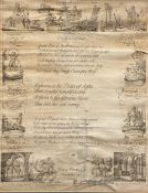 An 18th century engraving of a rhyming poem titled 'On Christmas' 1757 surrounded by illustrations