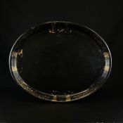 A 19th century black lacquered and gilt papier mache Chinoiserie tray. H.49 W.61.5cm