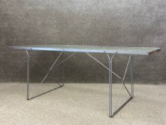A 1980's Moments dining table by Niels Gammelgaard for Ikea having a rectangular frosted plate glass