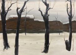 A 20th century oil on canvas, abstract winter landscape, in stained frame with a gilt slip border.