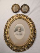 A 19th century pair of miniature stipple engravings in gilt frames along with a tinted black and