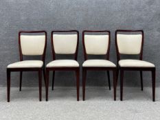 A set of four 20th century Danish style dining chairs each having a shaped and slightly flared