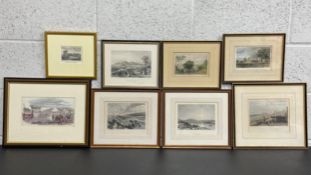 A collection of eight 19th century and later hand coloured and other engravings to include views