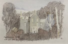 Sir Hugh Casson (1910-1999), a 20th century ink and gouache sketch titled 'Hawthornden Castle'