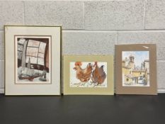 A collection of three contemporary artworks to include a pen and watercolour study, continental