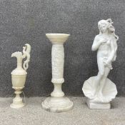 A mixed lot to include a plaster figural statue after Boticelli's Venus emerging from a stylised