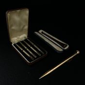 A mixed lot to include a set of four sterling silver propelling pencils in a fitted case along