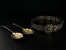 A collection of three pieces of hallmarked silver to include an early 20th century ladies belt
