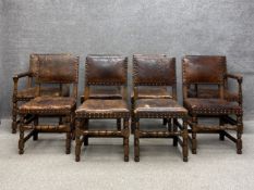 A set of eight early 20th century Jacobean style dining chairs including two carvers each having a