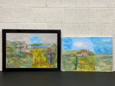 Two contemporary oil paintings on canvas titled 'Clearing in Fog in Bourgogne II' and 'Clearing