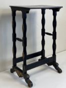 An early 20th century Chinese lacquered side table having a rectangular top with a central painted
