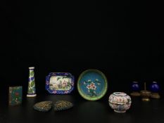 A mixed collection of Chinese items to include two 19th century Canton enamel dishes and a lidded