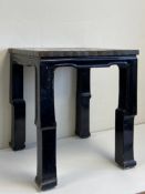A 20th century Korean lacquered side table having a square brass bound top inlaid with a collection