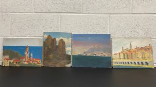 Four oil paintings on board and canvas laid on board to include a rock study executed in Guilin