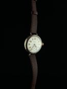An early 20th century Waltham U.S.A. WWI trench Depollier wristwatch having a white enamelled dial