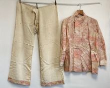 An early to mid 20th century traditional Chinese shirt and trouser set, the shirt having a short