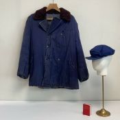 A 1950s Chinese Communist Party issue thick padded utility winter coat and hat with label along with