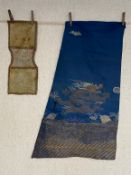 Two pieces of silk to include a small 19th century needlework and gilt thread embroidery with