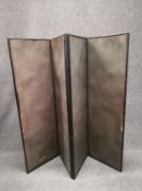 A 20th century screen with five faux sharkskin folding panels. (With areas of damage as seen). H.