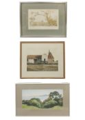 Annie Holdway, a signed, limited edition aquatint print titled 'Danish Cottage'. Framed and