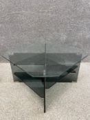 A vintage glass coffee table. H.38 W.51 D.51cm