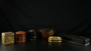 A collection of six 19th century Oriental lacquered boxes to include a Burmese lidded box of