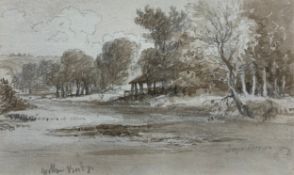 John Wilson Carmichael (1799-1868), a pencil and sepia wash study of a rural landscape titled '