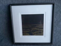 A contemporary gold pen drawing on black paper titled 'Chapel Carn Brea' 2019 by Ben Loft, signed