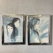 Bernard Dufour (1922-2016), two stylised acrylic portrait paintings on board, signed to the lower