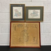 A possibly 17th century hand coloured map of the Isle of Isla by Johan Bleau (1596-1673) in a glazed