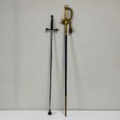 A 20th century English court sword having a gilt brass foliate engraved handle and guard bound in