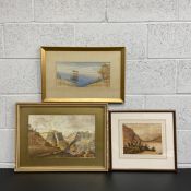 Three 20th century watercolour landscapes depicting mountainous scenes to include two signed to