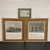 Three prints to include two 19th century engravings of the Oxford Almanac from the years 1818 and