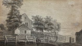 William Woollett (1735-1785), an 18th century sepia wash study of a rural country inn, framed and