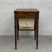 A George IV mahogany writing/work table having a square inlaid and crossbanded top over a single