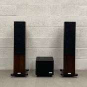 A pair of contemporary Tannoy Revolution DC6T SE floor standing stereo speakers in an 'Espresso'