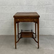 A 19th century rosewood envelope card table having a square marquetry inlaid and satinwood strung