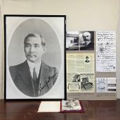 Two items to include a large printed portrait of Sun Yat-sen in a glazed frame along with a board of